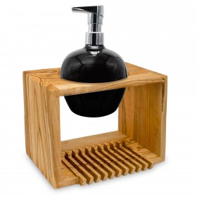 DESIGN combi soap holder olive wood incl. Dispenser black