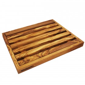 Olive wood breadboard kitchen bord with crumb tray,diff.sizes