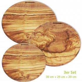 Set of 3 cutting boards round olive wood, in 3 sizes